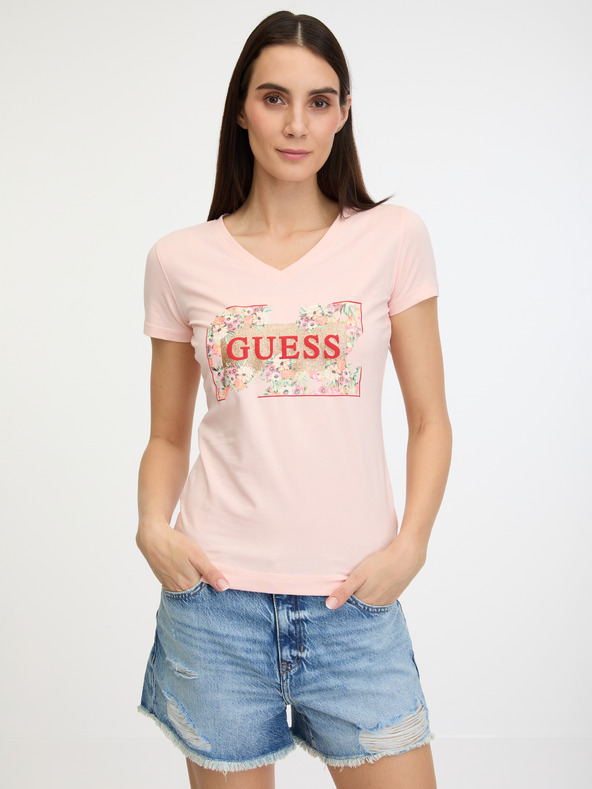 Guess Logo Flowers Majica ružičasta