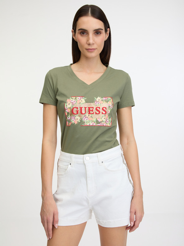 Guess Logo Flowers Majica zelena