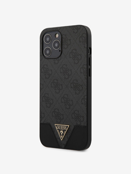 Guess PU 4G Triangle Zadní Kryt pro iPhone 12 Pro Max 6.7 Grey Etui za telefon