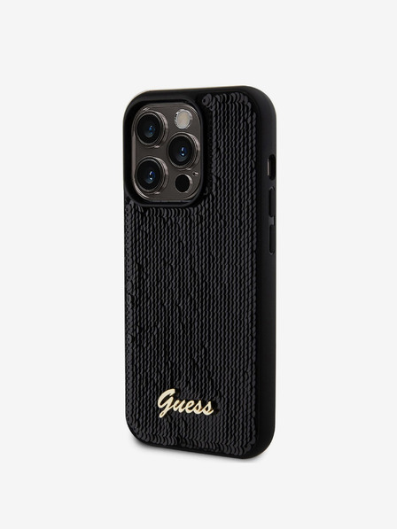 Guess Sequin Script Logo Zadní Kryt pro iPhone 14 Pro Max Black Etui za telefon