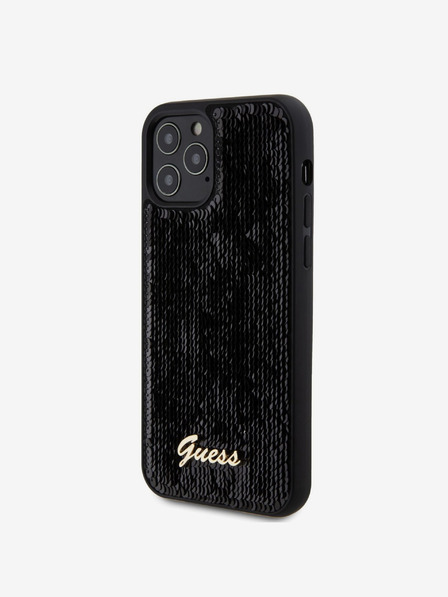 Guess Sequin Script Logo Zadní Kryt pro iPhone 12/12 Pro Black Etui za telefon