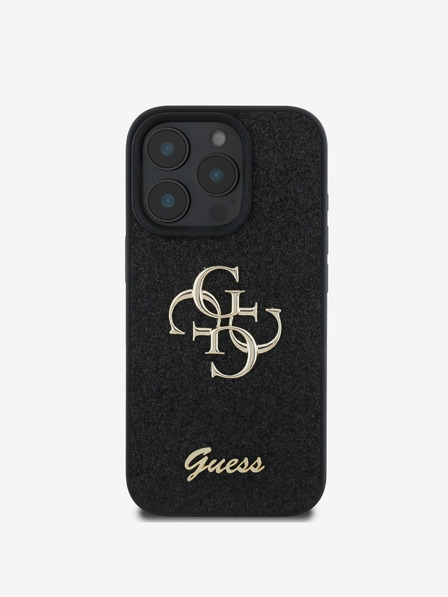 Guess PU Fixed Glitter 4G Metal Logo Zadní Kryt pro iPhone 16 Pro Max Black Etui za telefon