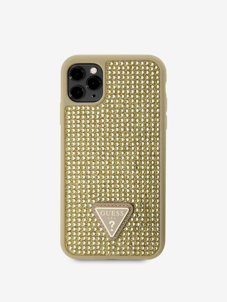 Guess Rhinestones Triangle Metal Logo Kryt pro iPhone 11 Pro Gold Etui za telefon