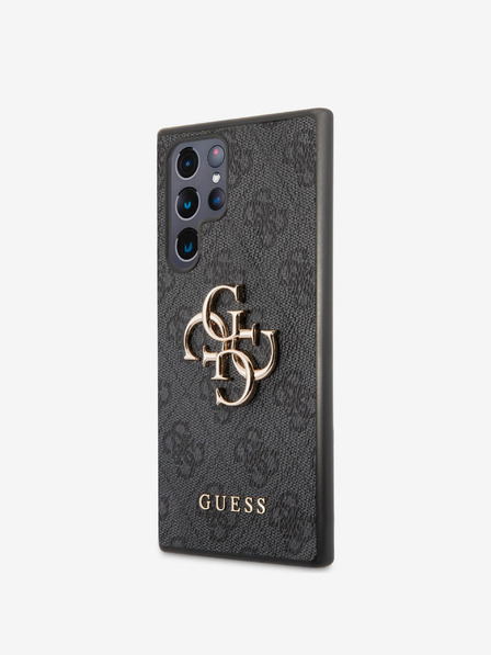 Guess PU 4G Metal Logo Zadní Kryt pro Samsung Galaxy S22 Ultra Grey Etui za telefon