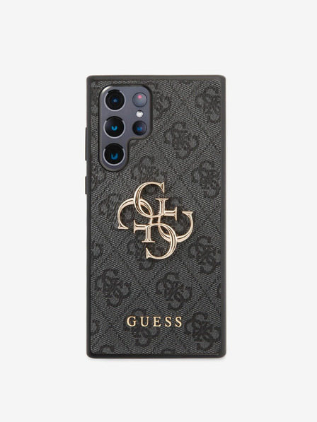 Guess PU 4G Metal Logo Zadní Kryt pro Samsung Galaxy S22 Ultra Grey Etui za telefon