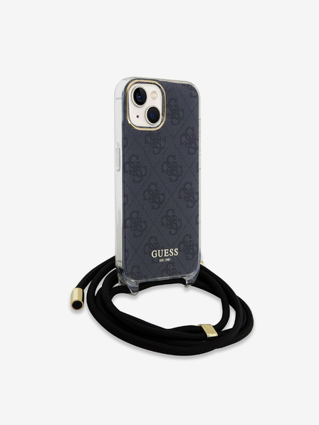 Guess IML 4G Printed Crossbody Popruh Zadní Kryt pro iPhone 15 Black Etui za telefon