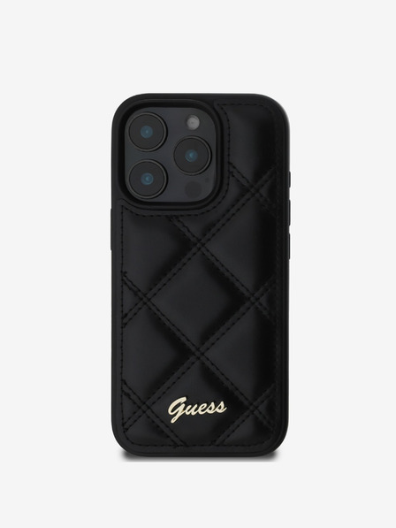 Guess PU Leather Quilted Zadní Kryt pro iPhone 16 Pro Black Etui za telefon