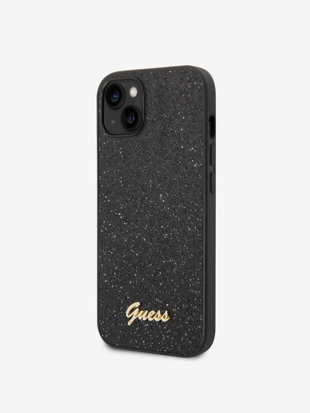 Guess PC/TPU Glitter Flakes Metal Logo Zadní Kryt pro iPhone 14 Black Etui za telefon