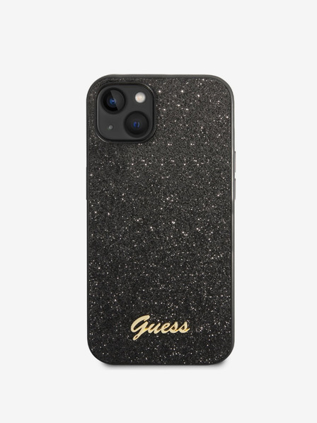 Guess PC/TPU Glitter Flakes Metal Logo Zadní Kryt pro iPhone 14 Black Etui za telefon