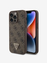 Guess PU 4G Strass Triangle Metal Logo Zadní Kryt pro iPhone 15 Pro Max Brown Etui za telefon