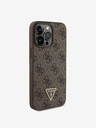 Guess PU 4G Strass Triangle Metal Logo Zadní Kryt pro iPhone 15 Pro Max Brown Etui za telefon