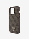 Guess PU 4G Strass Triangle Metal Logo Zadní Kryt pro iPhone 15 Pro Max Brown Etui za telefon