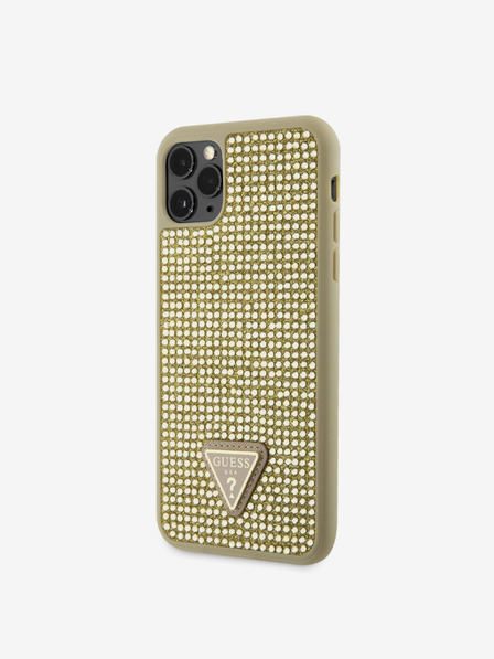 Guess Rhinestones Triangle Metal Logo Kryt pro iPhone 11 Pro Max Gold Etui za telefon