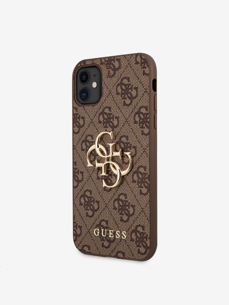 Guess PU 4G Metal Logo Zadní Kryt pro iPhone 11 Brown Etui za telefon