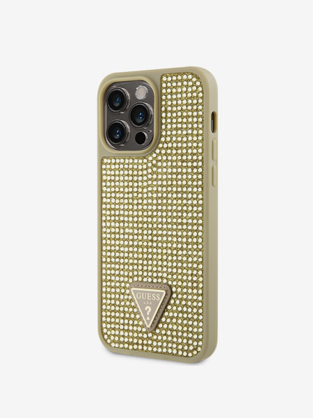 Guess Rhinestones Triangle Metal Logo Kryt pro iPhone 15 Pro Max Gold Etui za telefon