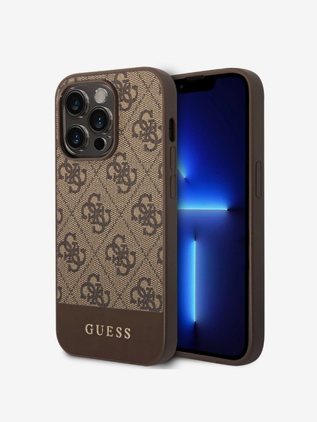 Guess PU 4G Stripe Zadní Kryt pro iPhone 14 Pro Max Brown Etui za telefon