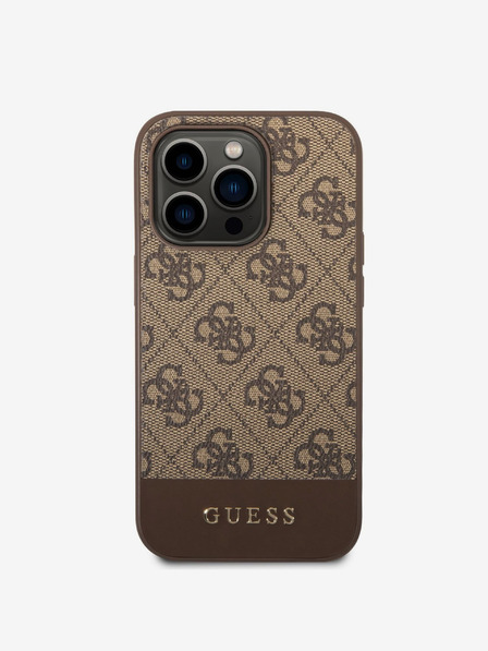 Guess PU 4G Stripe Zadní Kryt pro iPhone 14 Pro Max Brown Etui za telefon