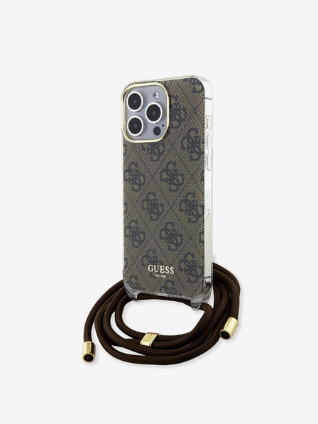 Guess IML 4G Printed Crossbody Popruh Zadní Kryt pro iPhone 15 Pro Brown Etui za telefon