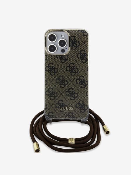 Guess IML 4G Printed Crossbody Popruh Zadní Kryt pro iPhone 15 Pro Brown Etui za telefon