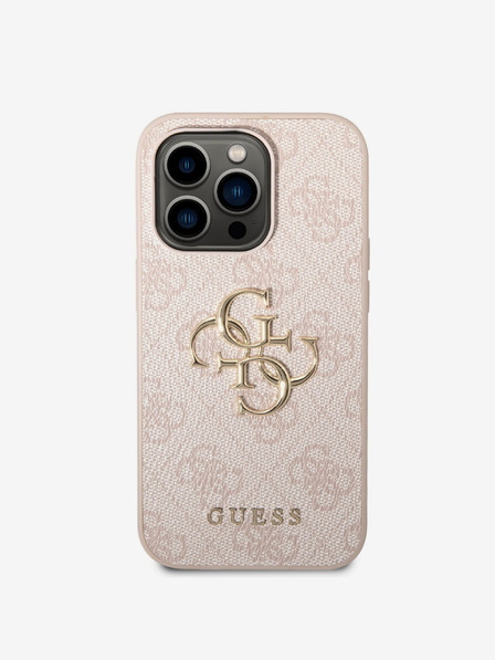 Guess PU 4G Metal Logo Zadní Kryt pro iPhone 14 Pro Max Pink Etui za telefon