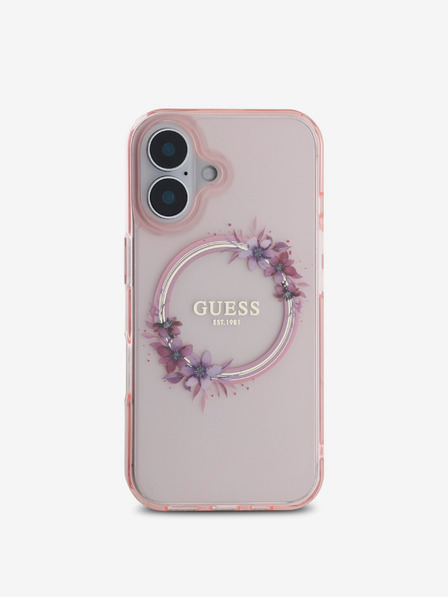 Guess IML Flowers Ring MagSafe Zadní Kryt pro iPhone 16 Pink Etui za telefon