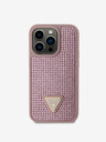 Guess Rhinestones Triangle Metal Logo Kryt pro iPhone 15 Pro Pink Etui za telefon