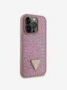 Guess Rhinestones Triangle Metal Logo Kryt pro iPhone 15 Pro Pink Etui za telefon