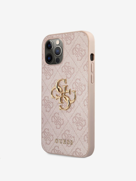 Guess PU 4G Metal Logo Zadní Kryt pro iPhone 12 Pro Max Pink Etui za telefon