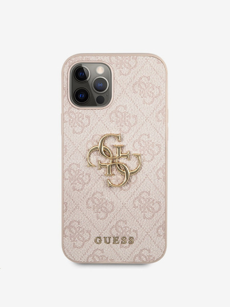 Guess PU 4G Metal Logo Zadní Kryt pro iPhone 12 Pro Max Pink Etui za telefon