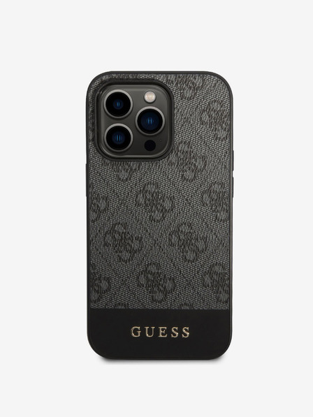 Guess PU 4G Stripe Zadní Kryt pro iPhone 14 Pro Max Grey Etui za telefon