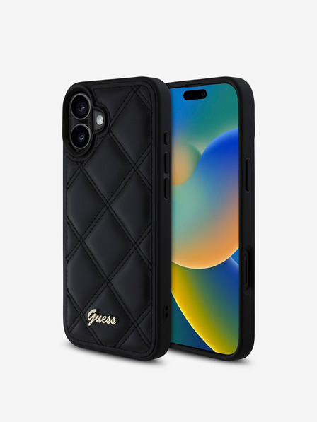 Guess PU Leather Quilted Zadní Kryt pro iPhone 16 Black Etui za telefon