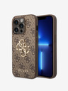 Guess PU 4G Metal Logo Zadní Kryt pro iPhone 15 Pro Brown Etui za telefon