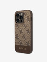 Guess PU 4G Stripe Zadní Kryt pro iPhone 14 Pro Brown Etui za telefon