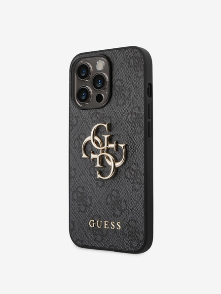 Guess PU 4G Metal Logo Zadní Kryt pro iPhone 14 Pro Grey Etui za telefon