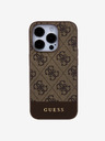 Guess PU 4G Stripe MagSafe Zadní Kryt pro iPhone 15 Pro Brown Etui za telefon