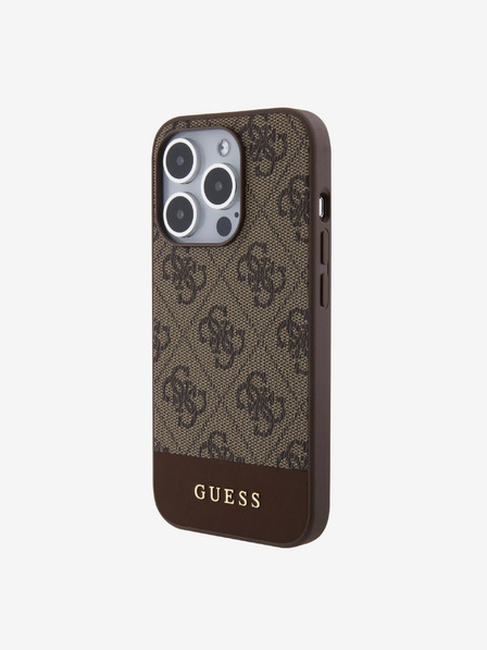 Guess PU 4G Stripe MagSafe Zadní Kryt pro iPhone 15 Pro Max Brown Etui za telefon