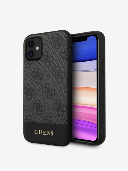 Guess PU 4G Stripe Zadní Kryt pro iPhone 11 Grey Etui za telefon