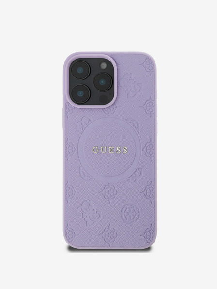 Guess Saffiano Peony Stamp MagSafe Zadní Kryt pro iPhone 16 Pro Purple Etui za telefon