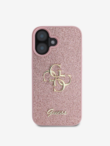 Guess PU Fixed Glitter 4G Metal Logo Zadní Kryt pro iPhone 16 Pink Etui za telefon