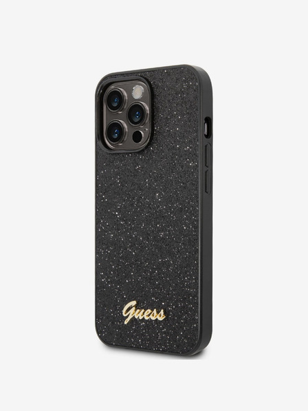 Guess PC/TPU Glitter Flakes Metal Logo Zadní Kryt pro iPhone 14 Pro Black Etui za telefon