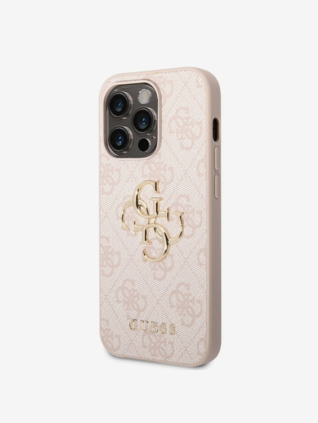 Guess PU 4G Metal Logo Zadní Kryt pro iPhone 14 Pro Pink Etui za telefon