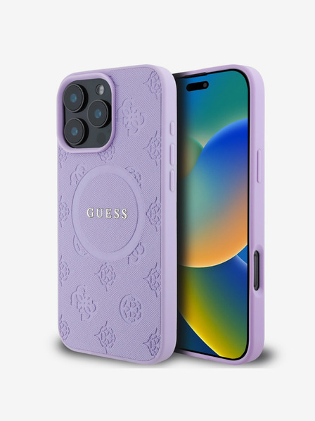 Guess Saffiano Peony Stamp MagSafe Zadní Kryt pro iPhone 16 Pro Max Purple Etui za telefon