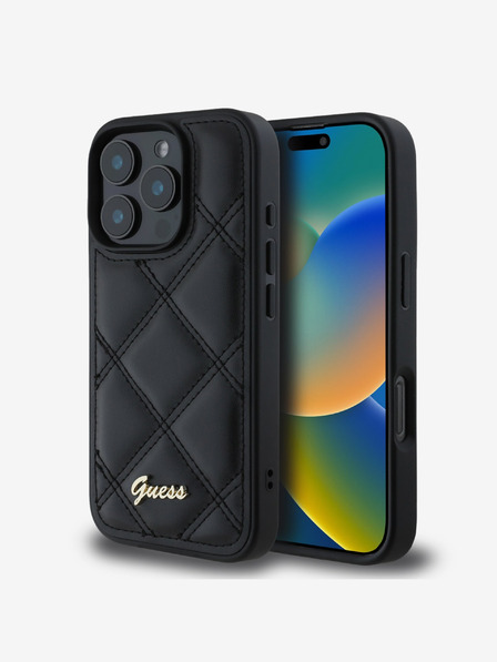 Guess PU Leather Quilted Zadní Kryt pro iPhone 16 Pro Max Black Etui za telefon