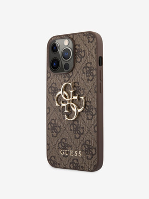 Guess PU 4G Metal Logo Zadní Kryt pro iPhone 13 Pro Brown Etui za telefon