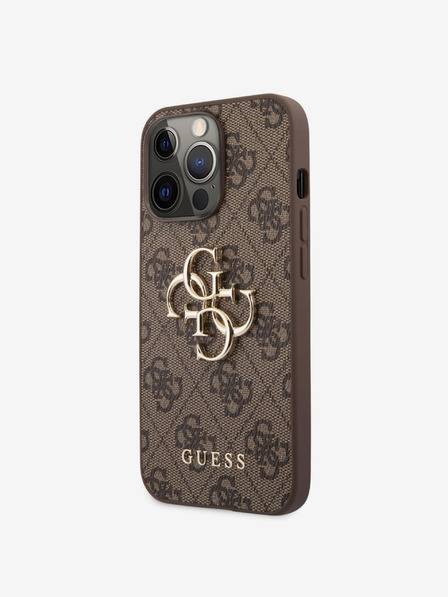 Guess PU 4G Metal Logo Zadní Kryt pro iPhone 13 Pro Brown Etui za telefon