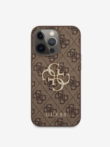 Guess PU 4G Metal Logo Zadní Kryt pro iPhone 13 Pro Brown Etui za telefon