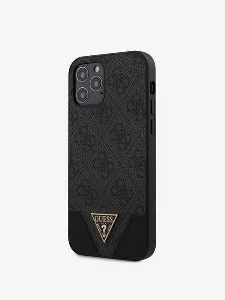 Guess PU 4G Triangle Zadní Kryt pro iPhone 12/12 Pro 6.1 Grey Etui za telefon