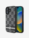 DKNY PU Leather Checkered Pattern and Stripe Zadní Kryt pro iPhone 16 Black Etui za telefon