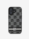 DKNY PU Leather Checkered Pattern and Stripe Zadní Kryt pro iPhone 16 Black Etui za telefon