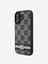 DKNY PU Leather Checkered Pattern and Stripe Zadní Kryt pro iPhone 16 Black Etui za telefon